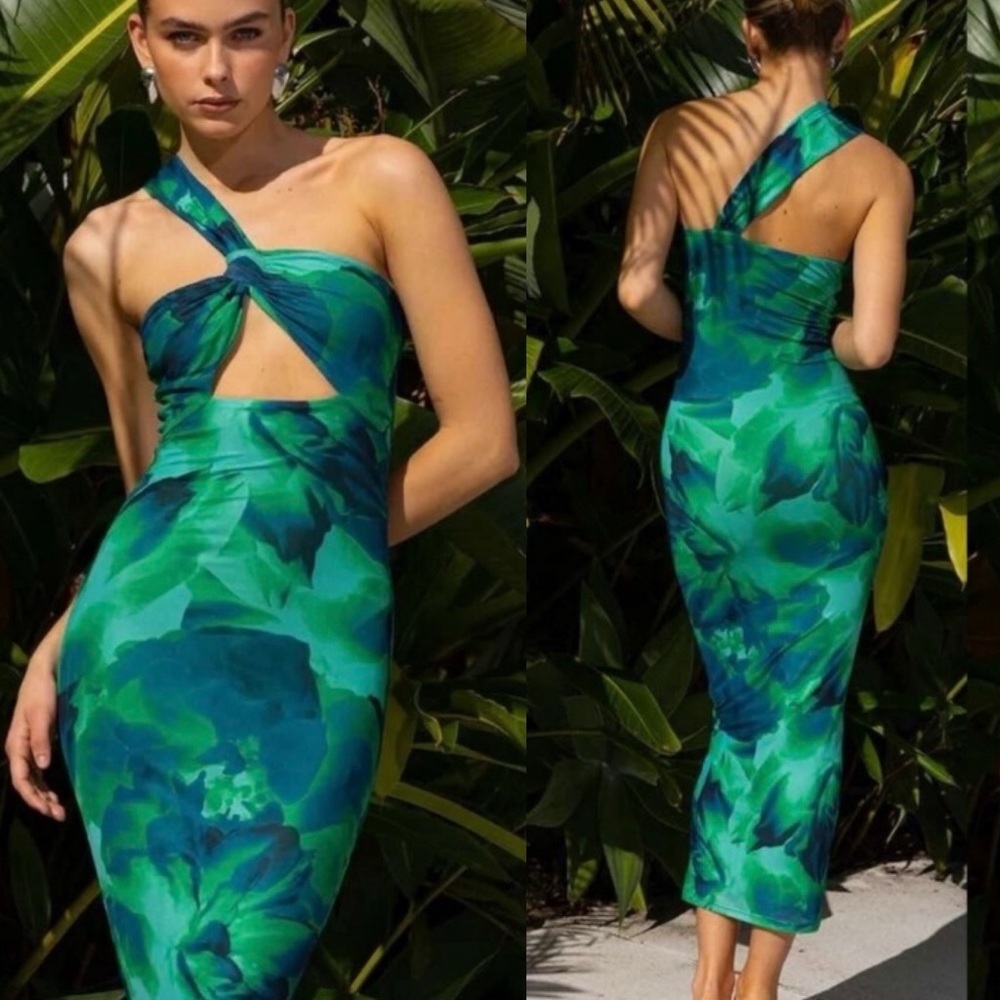 Runaway The Label Floral Halter Litsa Midi Dress Green Womens size S